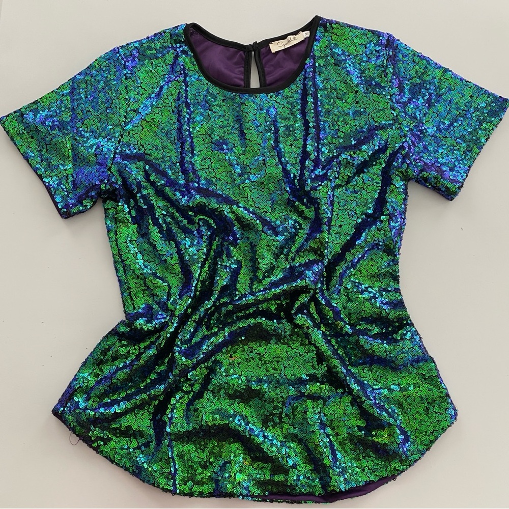 Mermaid Green Sequin Short Sleeve T-Shirt - Picture 7 of 10